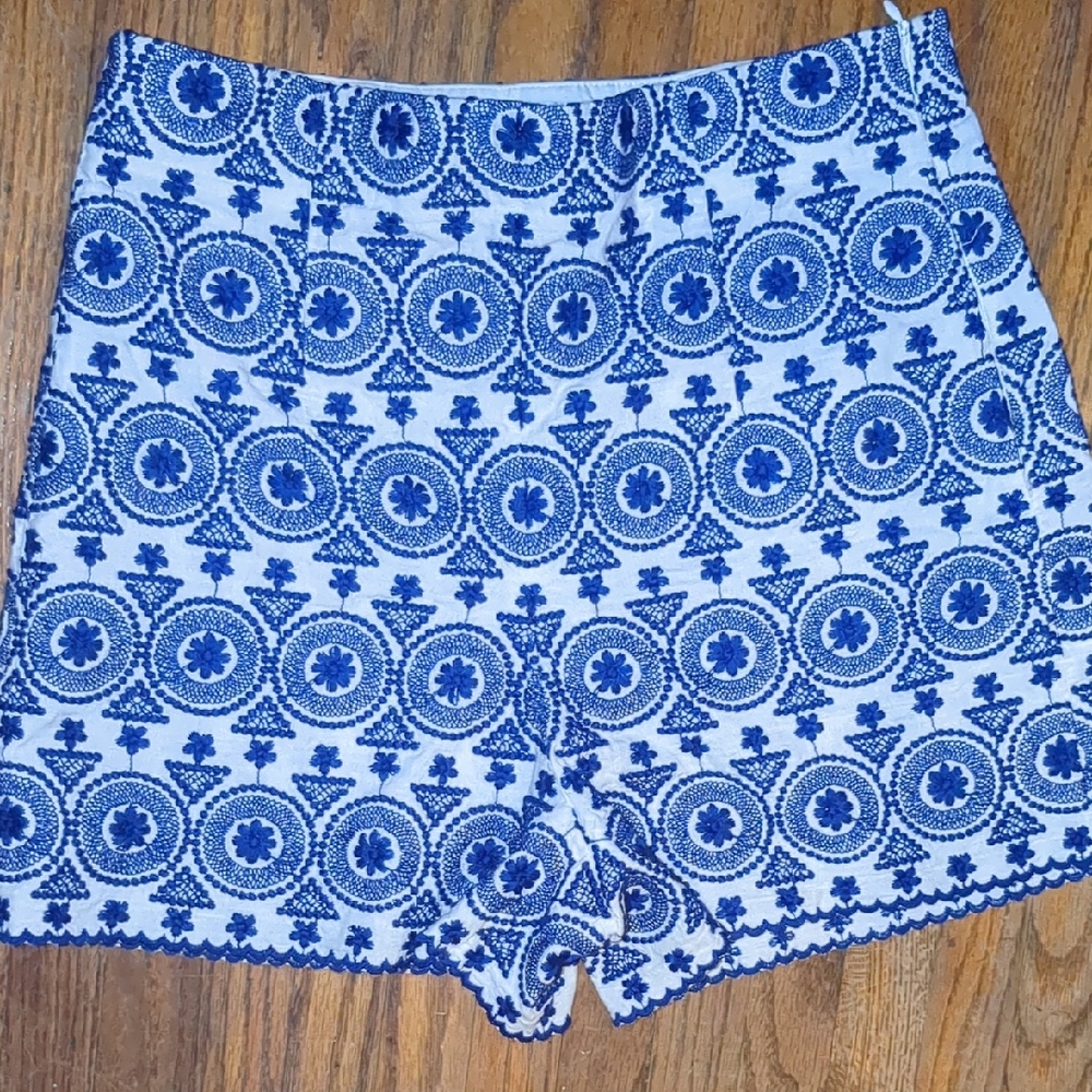 Zara Blue and White High Waist Women's Shorts